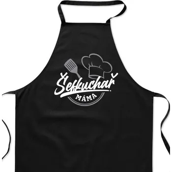 Kuchyňská zástěra Černá zástěra s nápisem - Šéfkuchař máma