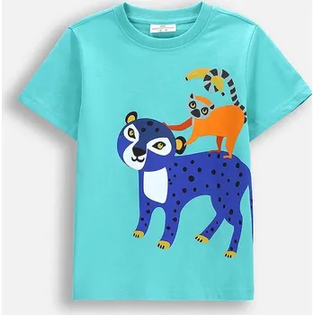 Chlapecké tričko Bavlněné tričko Coccodrillo tyrkysová barva, s potiskem, TROPICAL STORY BOY KIDS WC5143202TBK 66X, vel. 110