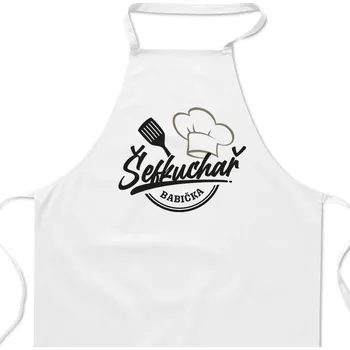 Kuchyňská zástěra Bílá zástěra s nápisem - Šéfkuchař babička