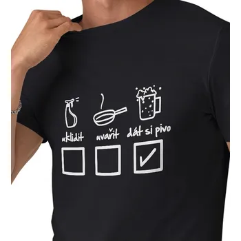 Pánské tričko Pánské černé triko - Uklidit, uvařit, dát si pivo láhev 3XL