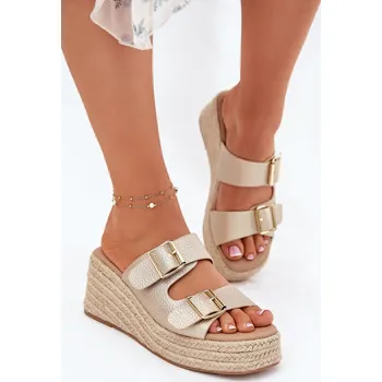 Dámské pantofle Dámské Klapky Na Klínu S Pletením A Přezkami Pasinea Barva: Zlatá, Velikost: 39