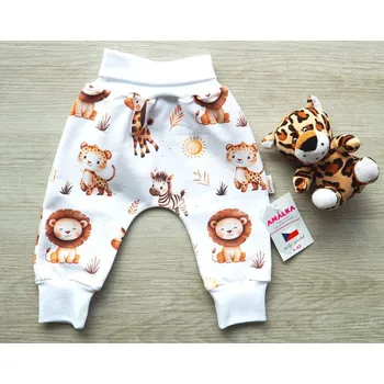 AMÁLKA Elastické rostoucí kalhoty teplákovina, zvířátka Safari Velikost: 92
