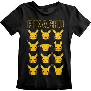 Pánské tričko Dětské tričko Pokémon: Pikachu Faces (7-8 let) černá bavlna