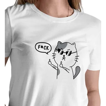Dámské triko bílé - F*ck kočka XXL