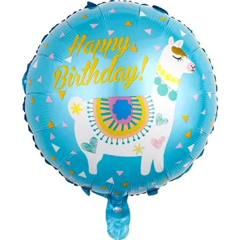 Balónek Fóliový balónek - Happy birthday lama modrá, 45 cm