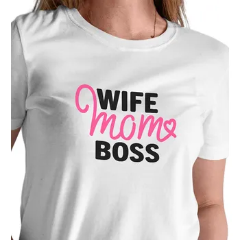 Dámské tričko Dámské triko bílé - Wife, mom, boss 3XL