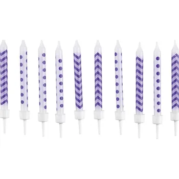 Dortová svíčka Narozeninové svíčky fialové puntíky a vlnky
