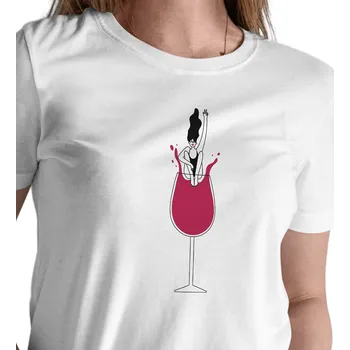 Dámské tričko Dámské triko bílé - Sklenice vína skok 3XL