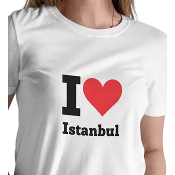 Dámské bílé triko s nápisem - I love Istanbul XXL
