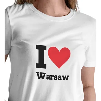Dámské tričko Dámské bílé triko s nápisem - I love Warsaw XXL