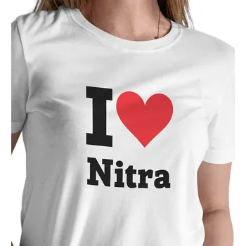 Dámské tričko Dámské bílé triko s nápisem - I love Nitra XL
