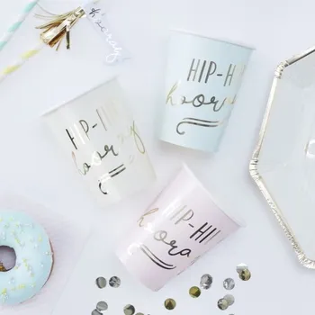 Party nádobí Kelímek HIP HIP HOORAY pastelový 8 ks