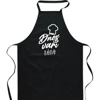 Kuchyňská zástěra Černá zástěra s nápisem Dnes vaří táta