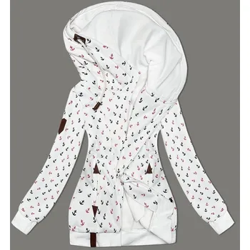 Dámská mikina Bílá hrubší mikina se šikmým zipem a se vzorem kotev (2308) odstíny bílé XL (42)