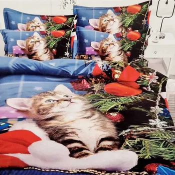 Povlečení Vánoční francouzské 3D povlečení - Kočka a stromeček