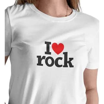 Dámské bílé triko - I love rock XXL