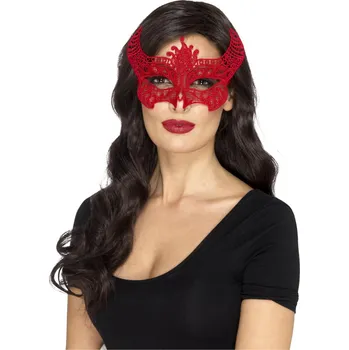 Karnevalová maska Krajková maska - červená čertice II