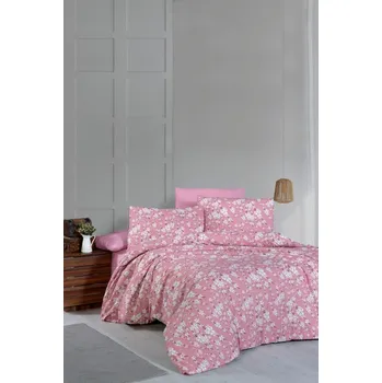 Povlečení Bavlněné povlečení Liběna růžové 140 x 220, 70 x 90 cm knoflíky