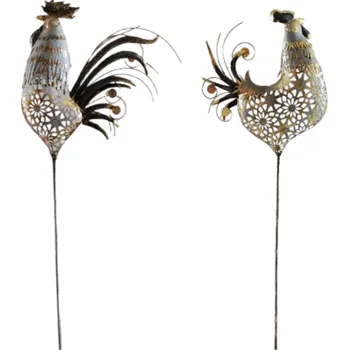 Zahradní dekorace Zápich Černo zlatý kohout a slepice Design: Slepice