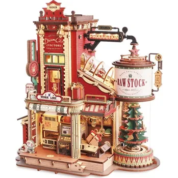 3D puzzle RoboTime Kouzelná továrna na dárky dřevěná hrací skříňka 449 dílků