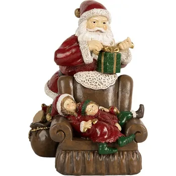 Vánoční dekorace Červená vánoční dekorace Santa stojící u křesla s dětmi - 17*13*18 cm