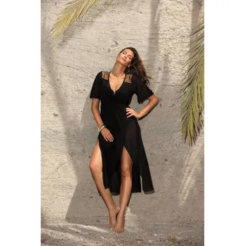 Dámské šaty Černé plážové šaty Vera Nero s průsvitnými vsadkami M-567 (1) Velikost: 42/XL