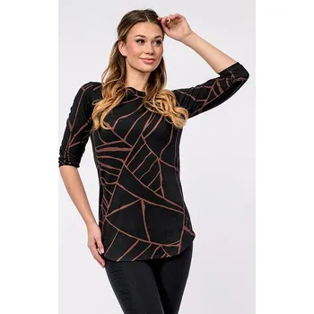 Dámská halenka Delší černohnědá dámská halenka s 3/4 rukávy 7702 velikost 2XL