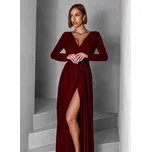 Vínové dlouhé společenské šaty JOELLIAN s dlouhým rukávem Velikost: ONESIZE
