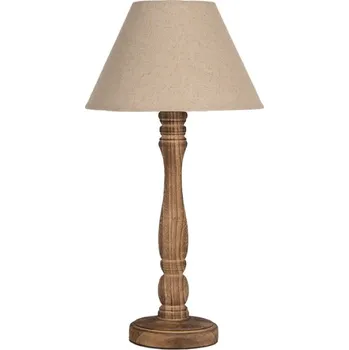 Dekorativní svítidlo Hnědá dřevěná stolní lampa s béžovým režným stínidlem Mortimar – 26x50 cm
