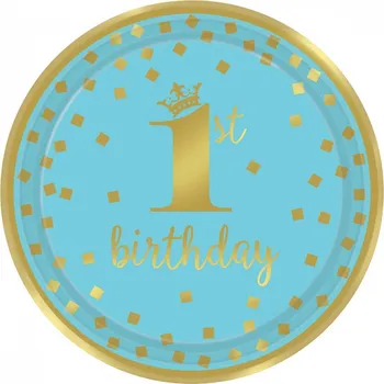 Party dekorace Talířky - narozeninové, modré, 1st birthday