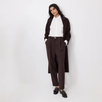 Dámské kalhoty Reserved - Cigaretové kalhoty s&nbsp;páskem - tmavě hnědá - 944HF-89X - 944HF-89X-M