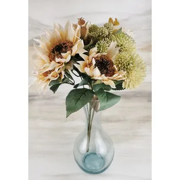 umělá květina Umělá kytice slunečnice / chryzantémy 30 x 29 cm - krémová