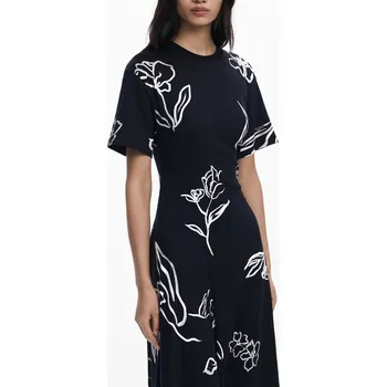 Dámské šaty Černé midi šaty s květinovým vzorem DESIGUAL Other 3403624