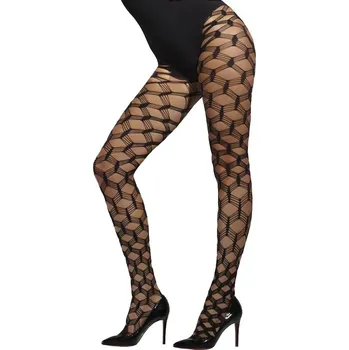 Dámské punčochy Černé punčocháče vzorované - velká oka