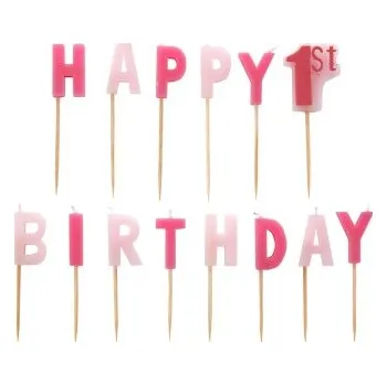 Party dekorace Svíčky růžové - Happy 1st birthday