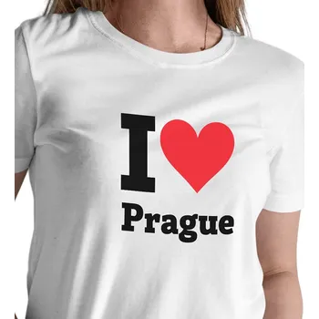 Dámské bílé tričko - I love Prague XXL