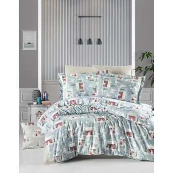 Povlečení Bavlněné povlečení Chaloupky bílé 140 x 220, 70 x 90 cm knoflíky