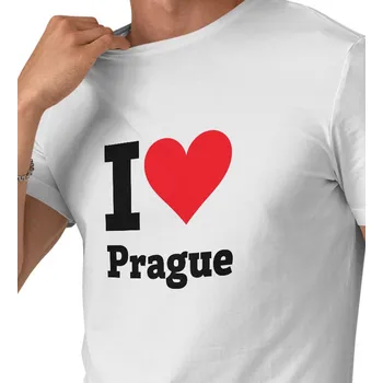 Pánské bílé tričko - I love Prague 4XL