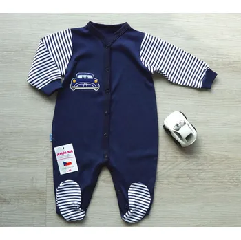 AMÁLKA Bavlněný tmavě modrý overal s pruhy, modré autíčko Velikost: 74