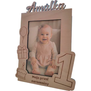 Rám na obraz Dřevěný fotorámeček se jménem a věkem dítěte Velikost: velký (foto 15x20)