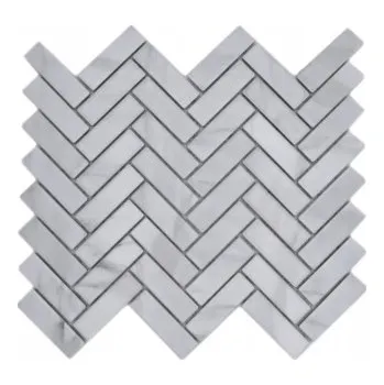 Obklad Keramická mozaika bílá lesklá, bílý dekorativní obklad – vzor rybí kost