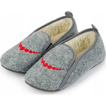 Dámská obuv Dámské šedé filcové pantofle s korálky, zateplené, velikost 39