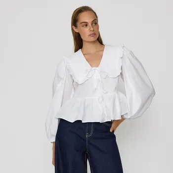 Dámské tričko Reserved - Halenka s límcem - bílá - 747HF-00X - 747HF-00X-L