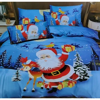 Povlečení Vánoční francouzské 3D povlečení modré - Santa1