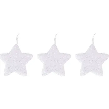 Vánoční dekorace LAALU Vánoční ozdoby - hvězda, bílá s glitry, 10 cm, 3 ks