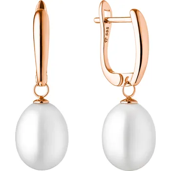 Náušnice ANNA PERLY Minimalistické visací náušnice z růžového zlata s bílou sladkovodní rice perlou