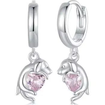 Náušnice For Silver Náušnice Pejsek s růžovým zirkonem - Stříbro 925