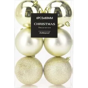 Bytová dekorace LAALU Vánoční ozdoby - koule, champagne mix, 8 cm, 6 ks