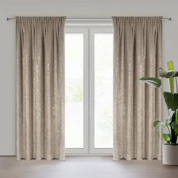 Sametový závěs FELIS s jemným potiskem listů - béžový