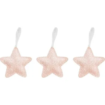 Vánoční dekorace LAALU Vánoční ozdoby - hvězdy z koženky, růžové s glitry, 14,5 cm, 3 ks